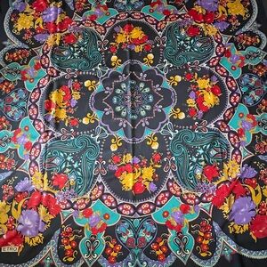 Etro Colourful Floral And Parsley Printed Oversized Square Silk Wrap Shawl.